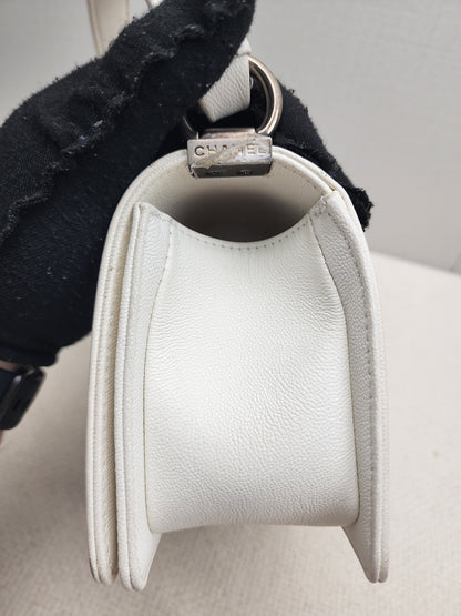 Chanel White Caviar Small Boy Flap Bag (RHW)
