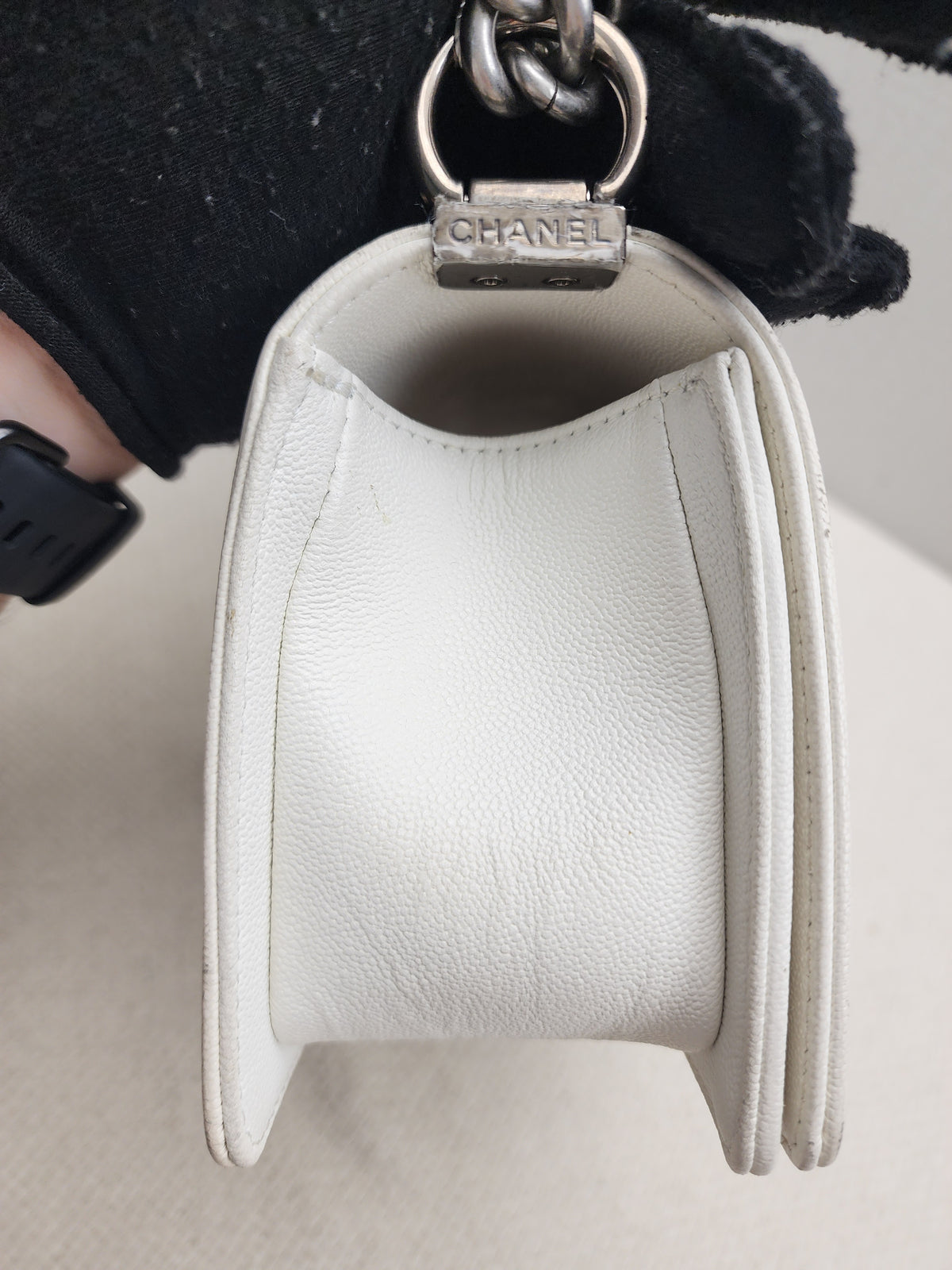 Chanel White Caviar Small Boy Flap Bag (RHW)