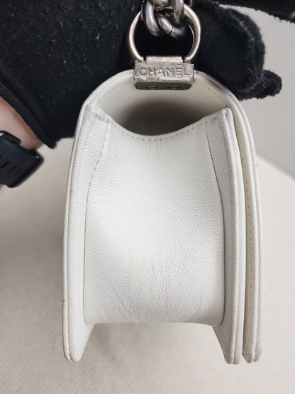 Chanel White Caviar Small Boy Flap Bag (RHW)