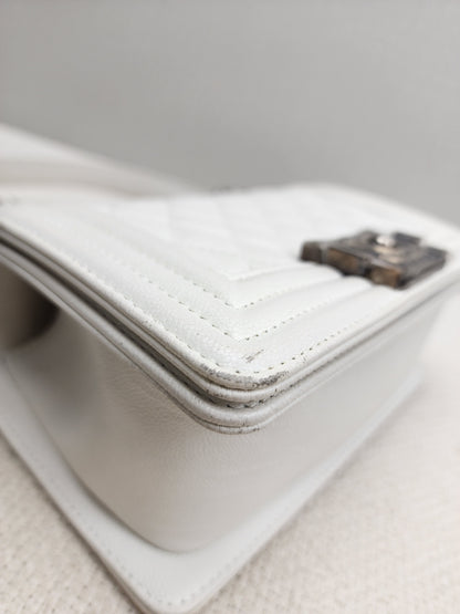 Chanel White Caviar Small Boy Flap Bag (RHW)