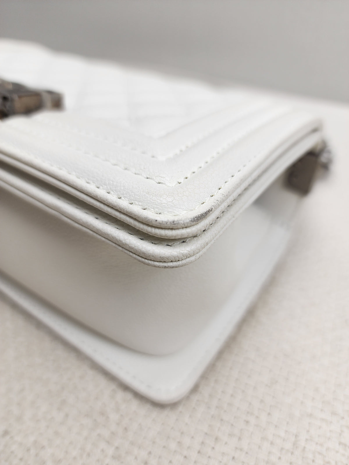 Chanel White Caviar Small Boy Flap Bag (RHW)