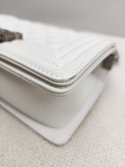 Chanel White Caviar Small Boy Flap Bag (RHW)