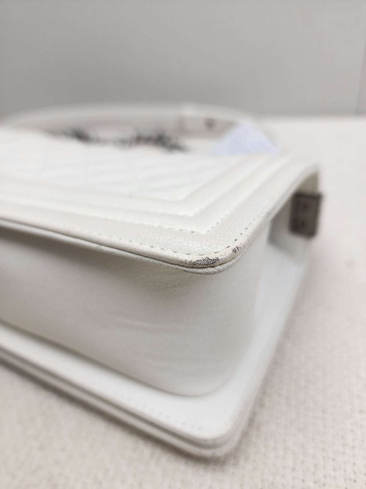 Chanel White Caviar Small Boy Flap Bag (RHW)
