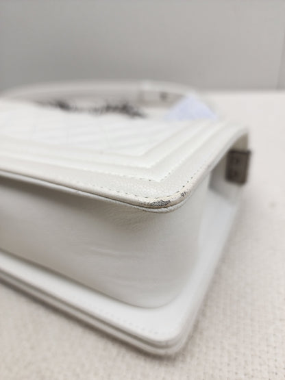Chanel White Caviar Small Boy Flap Bag (RHW)