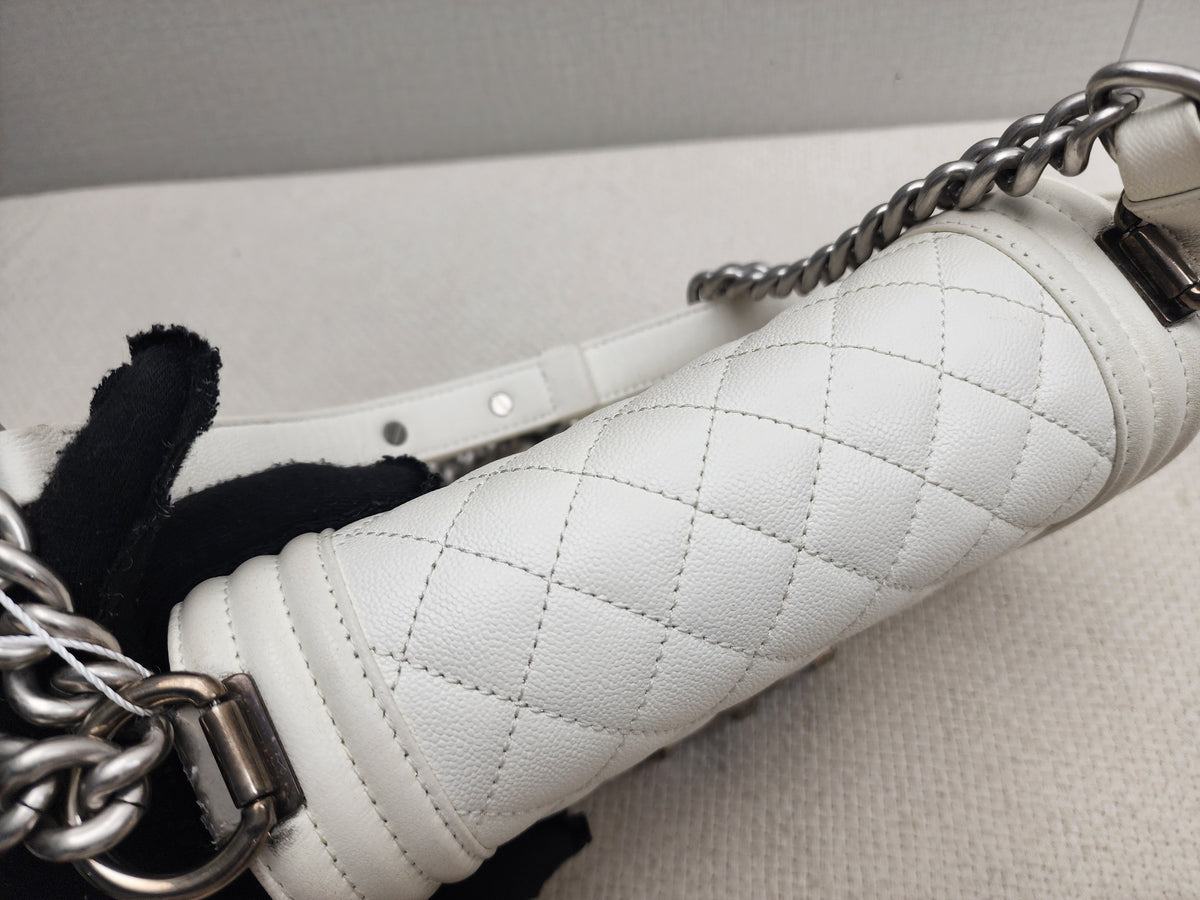 Chanel White Caviar Small Boy Flap Bag (RHW)