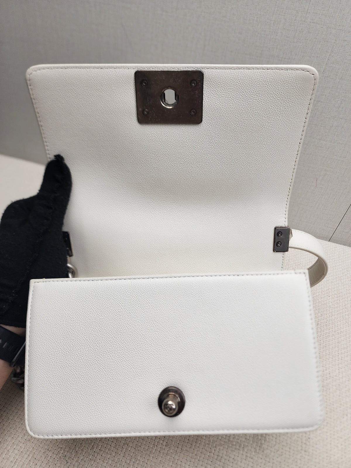 Chanel White Caviar Small Boy Flap Bag (RHW)