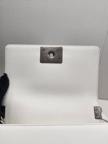 Chanel White Caviar Small Boy Flap Bag (RHW)