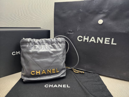 Chanel Dark Grey Calfskin Mini 22 (GHW)