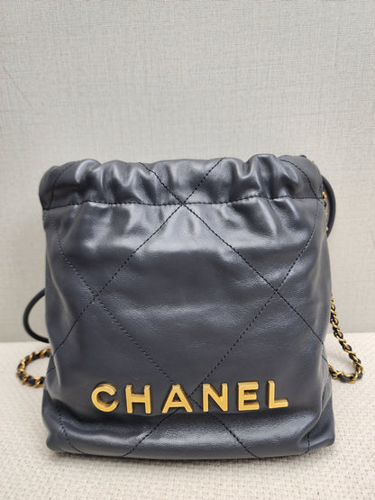 Chanel Dark Grey Calfskin Mini 22 (GHW)