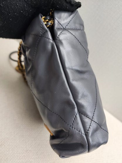 Chanel Dark Grey Calfskin Mini 22 (GHW)