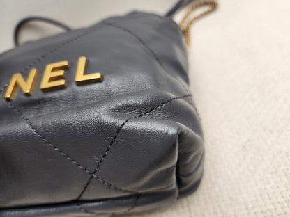 Chanel Dark Grey Calfskin Mini 22 (GHW)