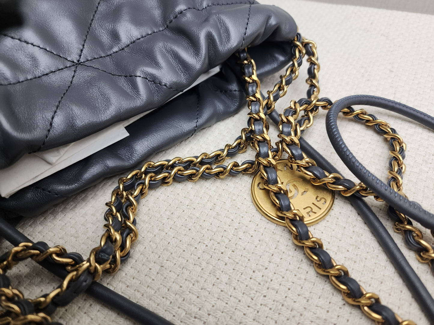 Chanel Dark Grey Calfskin Mini 22 (GHW)