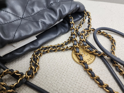 Chanel Dark Grey Calfskin Mini 22 (GHW)