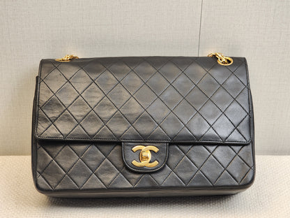 Chanel Black Lambskin Vintage Double Chain Flap (GHW)