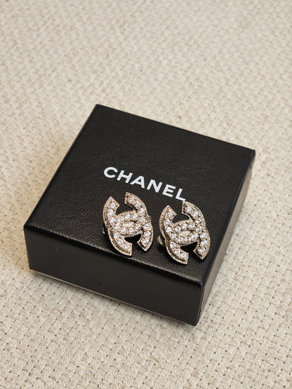 Chanel Silver Diamante Earclips