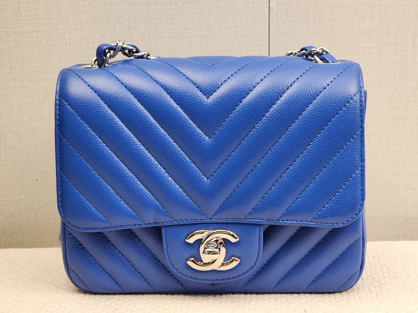 Chanel Royal Blue Caviar Mini Square (SHW)
