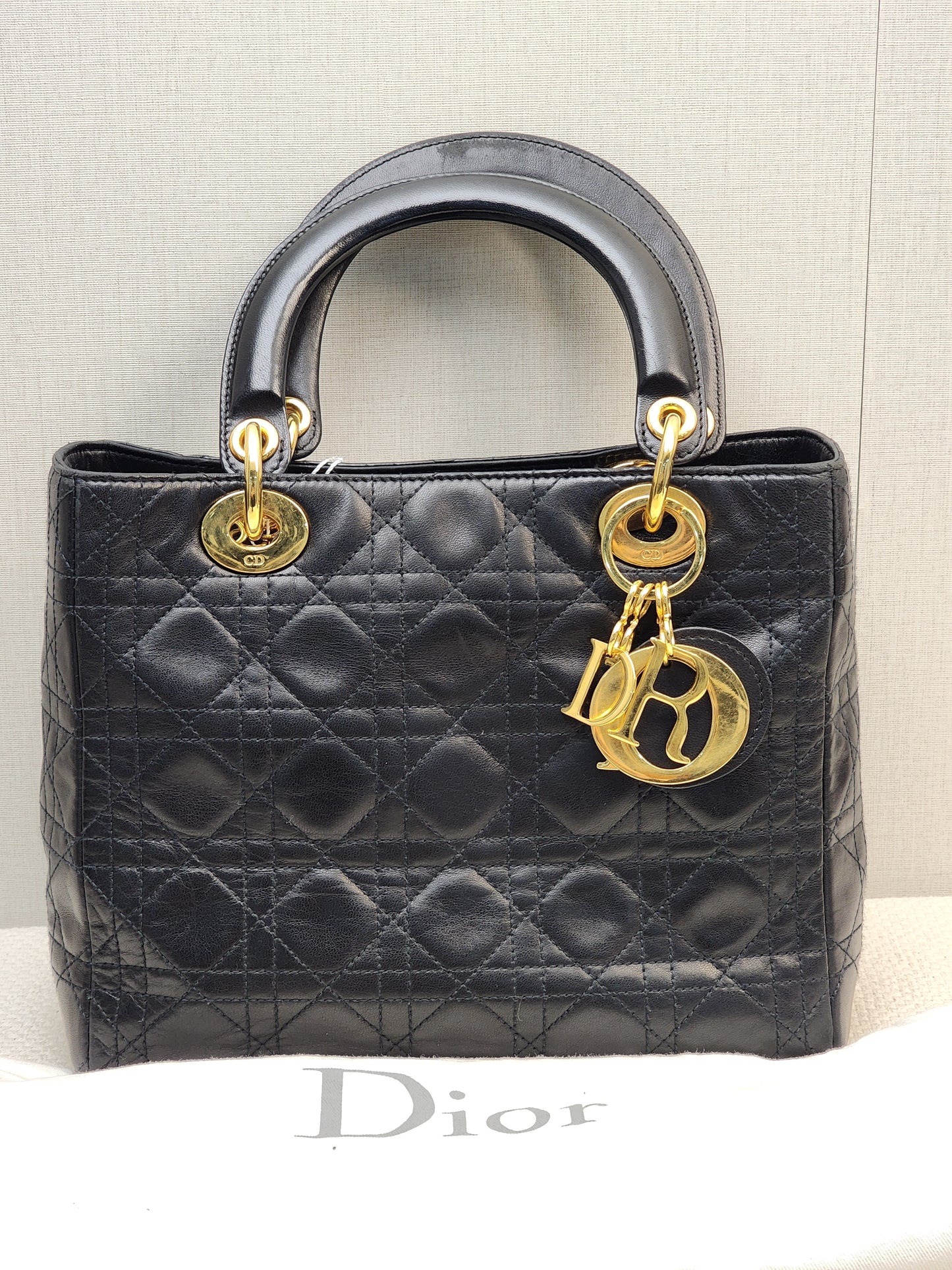Dior Black Vintage Lambskin Medium Lady Dior (GHW)