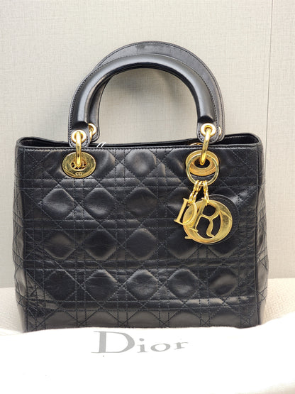 Dior Black Vintage Lambskin Medium Lady Dior (GHW)