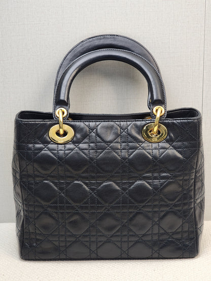 Dior Black Vintage Lambskin Medium Lady Dior (GHW)