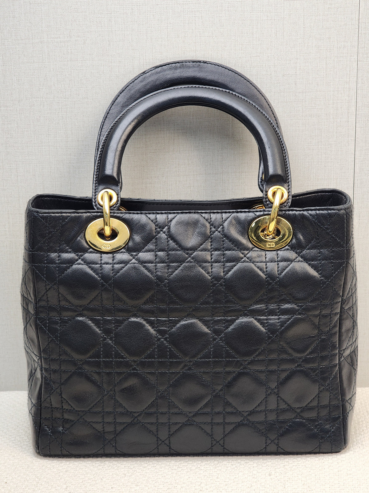 Dior Black Vintage Lambskin Medium Lady Dior (GHW)