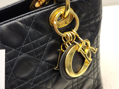 Dior Black Vintage Lambskin Medium Lady Dior (GHW)