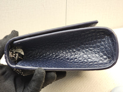 YSL Navy Medium Croc Embossed Kate w Tassel (SHW)