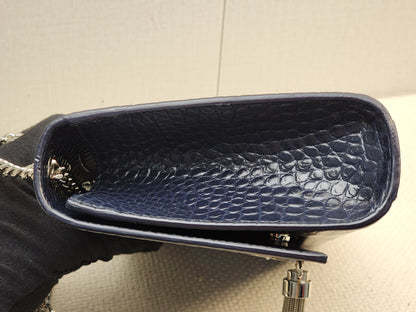 YSL Navy Medium Croc Embossed Kate w Tassel (SHW)