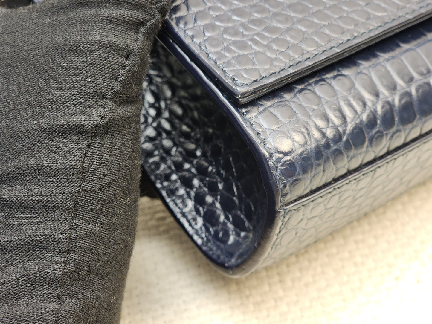 YSL Navy Medium Croc Embossed Kate w Tassel (SHW)