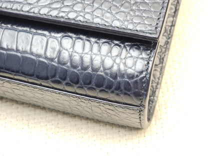 YSL Navy Medium Croc Embossed Kate w Tassel (SHW)