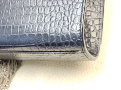 YSL Navy Medium Croc Embossed Kate w Tassel (SHW)