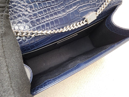 YSL Navy Medium Croc Embossed Kate w Tassel (SHW)