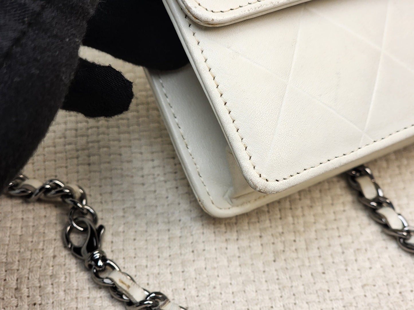 Chanel White Lambskin Vintage Quilted WOC