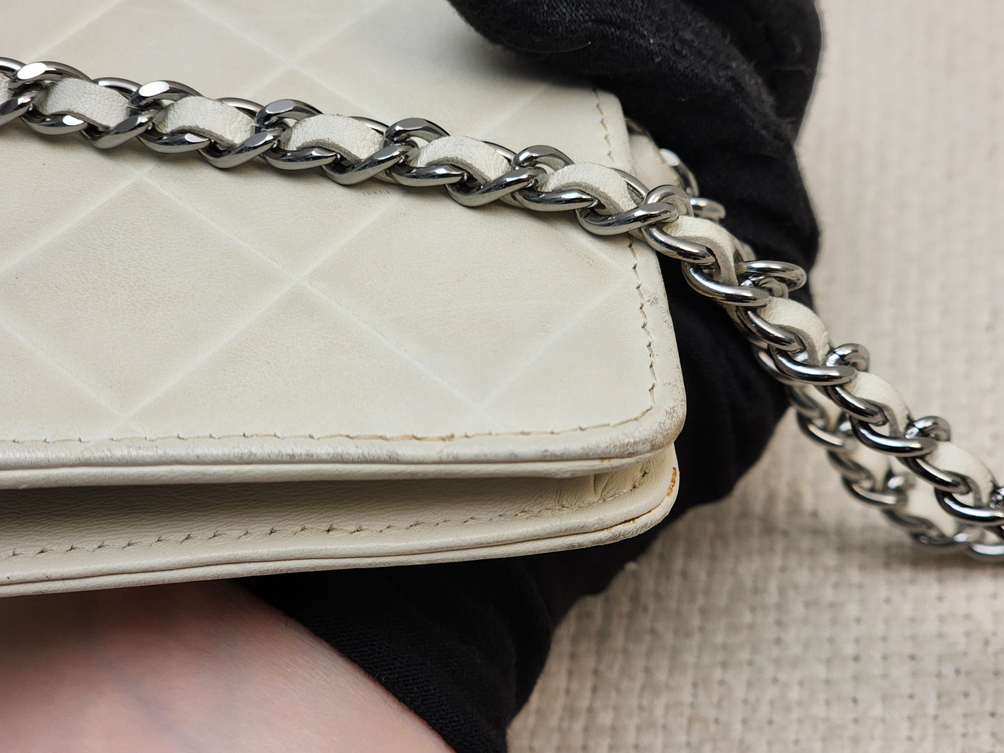 Chanel White Lambskin Vintage Quilted WOC