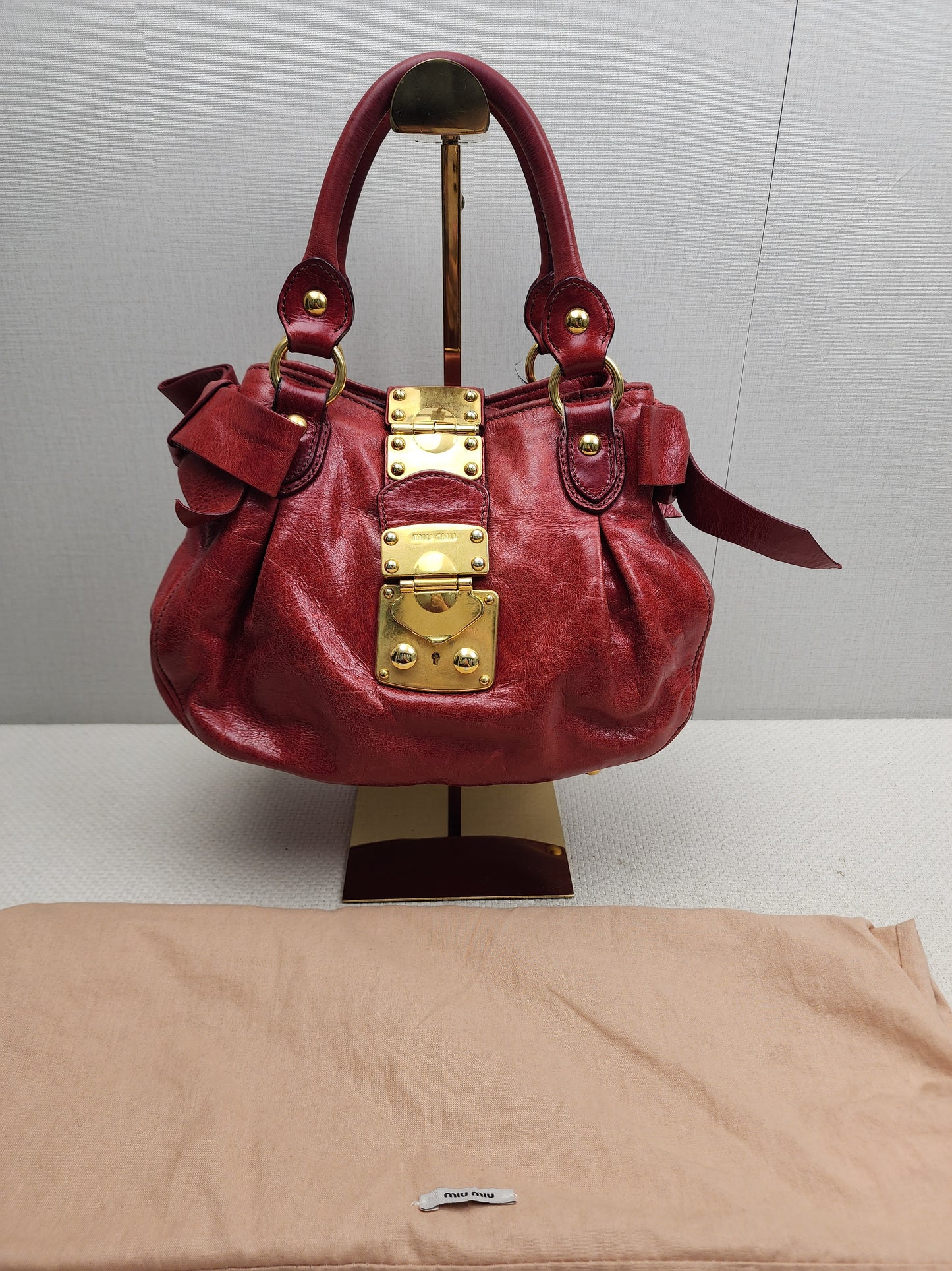Miu Miu Red Calfskin Vitello Bow 2-Way Bag (GHW)