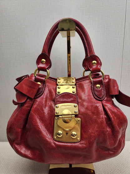 Miu Miu Red Calfskin Vitello Bow 2-Way Bag (GHW)