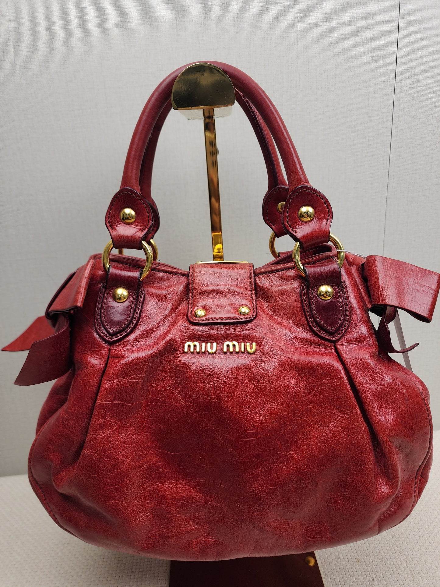 Miu Miu Red Calfskin Vitello Bow 2-Way Bag (GHW)