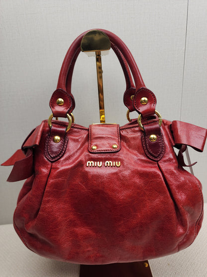 Miu Miu Red Calfskin Vitello Bow 2-Way Bag (GHW)