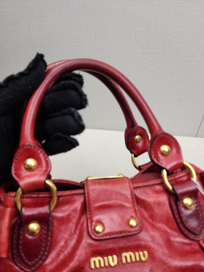Miu Miu Red Calfskin Vitello Bow 2-Way Bag (GHW)