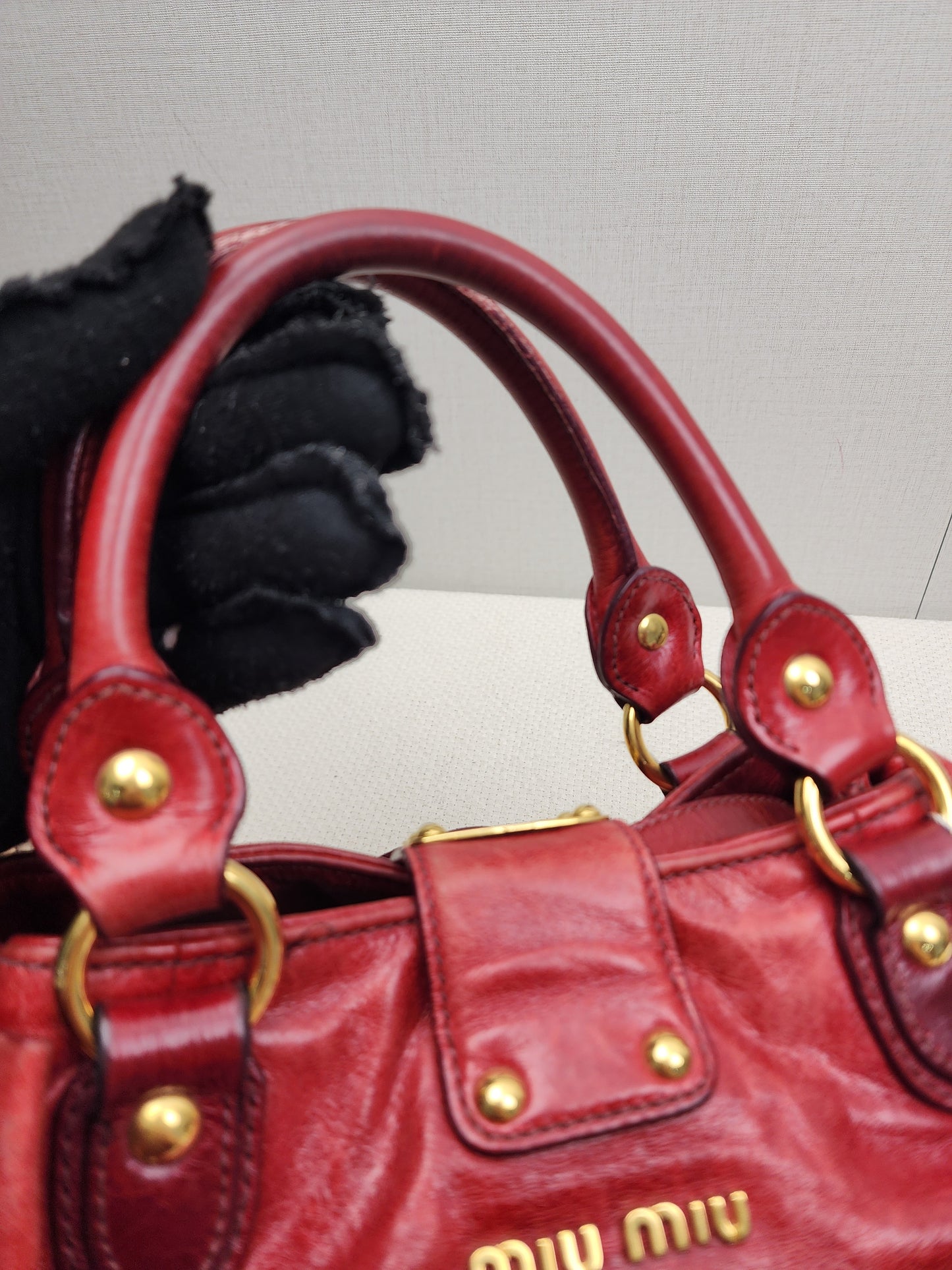 Miu Miu Red Calfskin Vitello Bow 2-Way Bag (GHW)