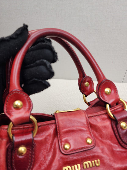 Miu Miu Red Calfskin Vitello Bow 2-Way Bag (GHW)