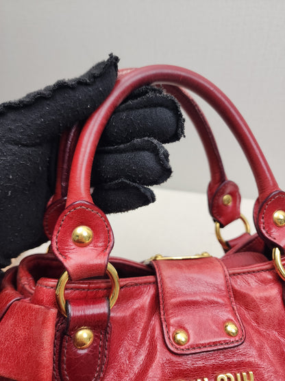 Miu Miu Red Calfskin Vitello Bow 2-Way Bag (GHW)