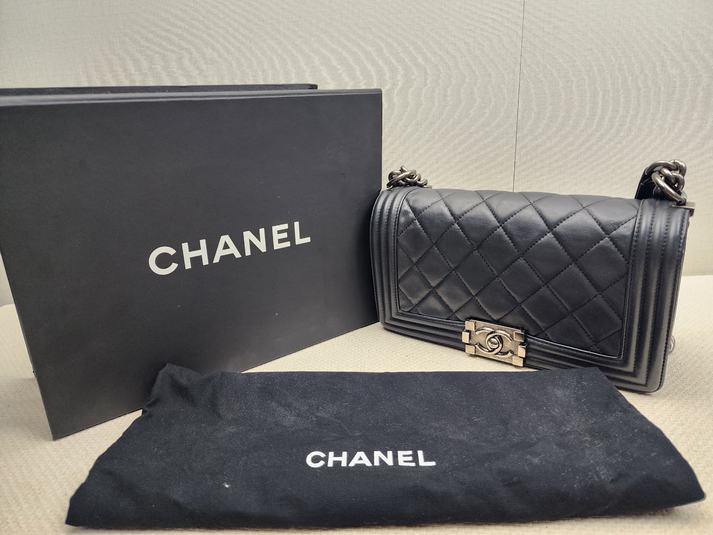 Chanel Black Calfskin Old Medium Boy (RHW)