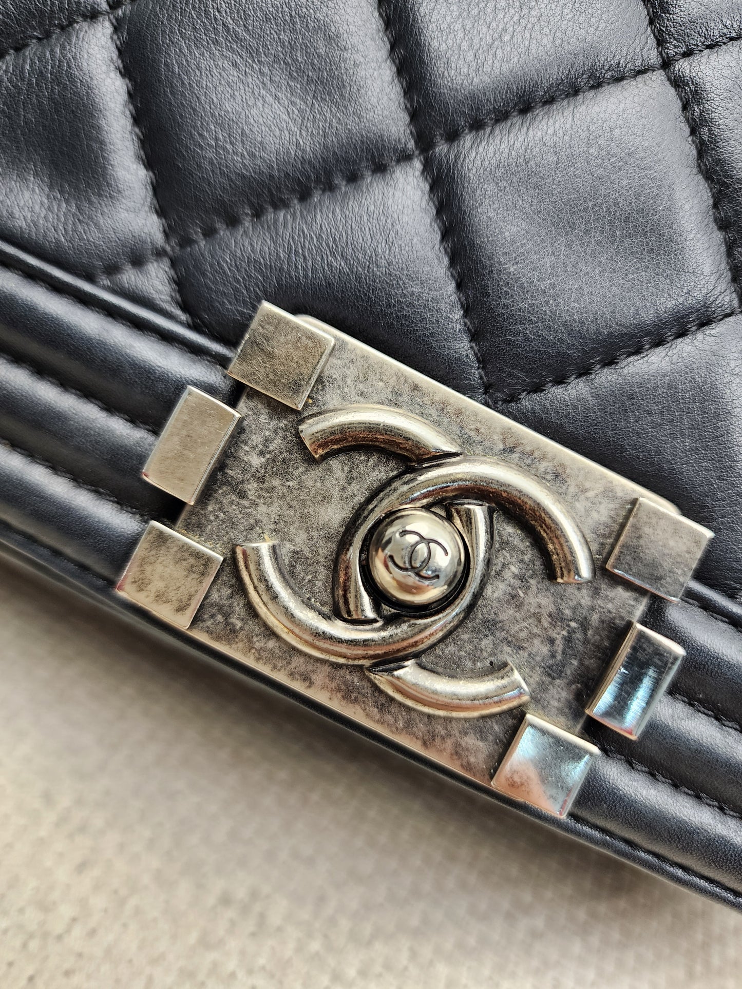 Chanel Black Calfskin Old Medium Boy (RHW)