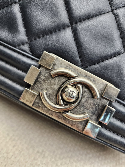 Chanel Black Calfskin Old Medium Boy (RHW)