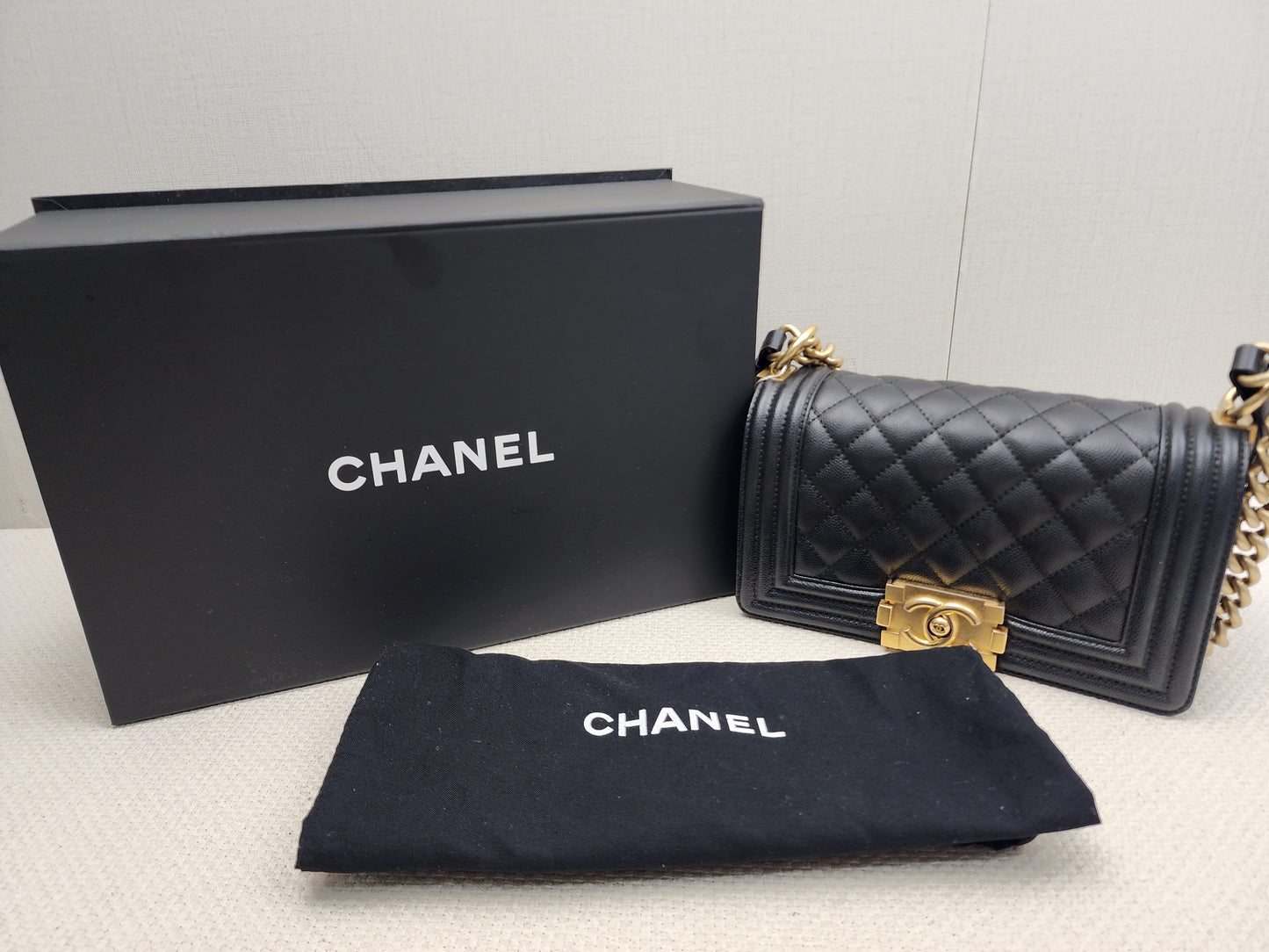Chanel Black Caviar Small Boy (GHW)