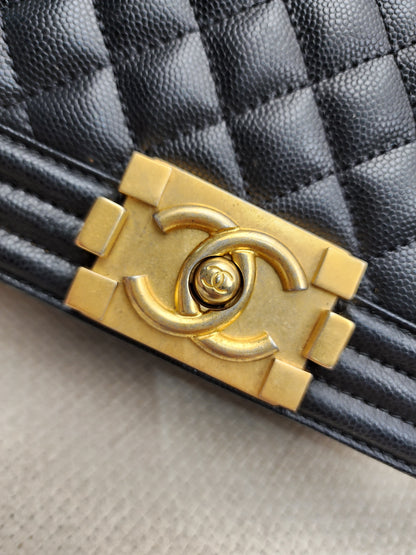 Chanel Black Caviar Small Boy (GHW)