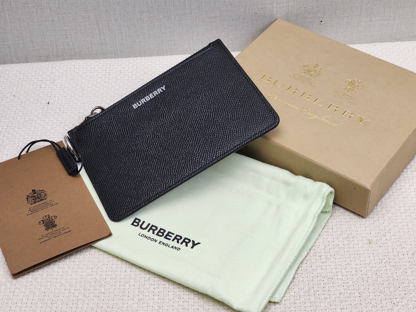Burberry Black Calfskin Alec Zip Card Holder