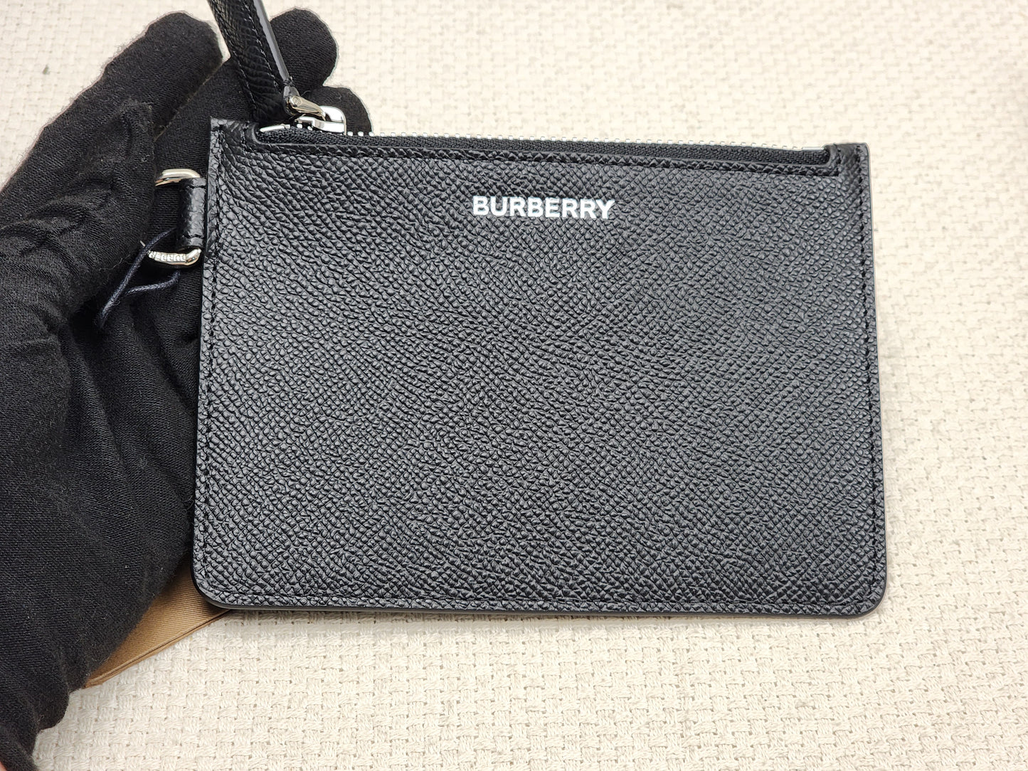 Burberry Black Calfskin Alec Zip Card Holder