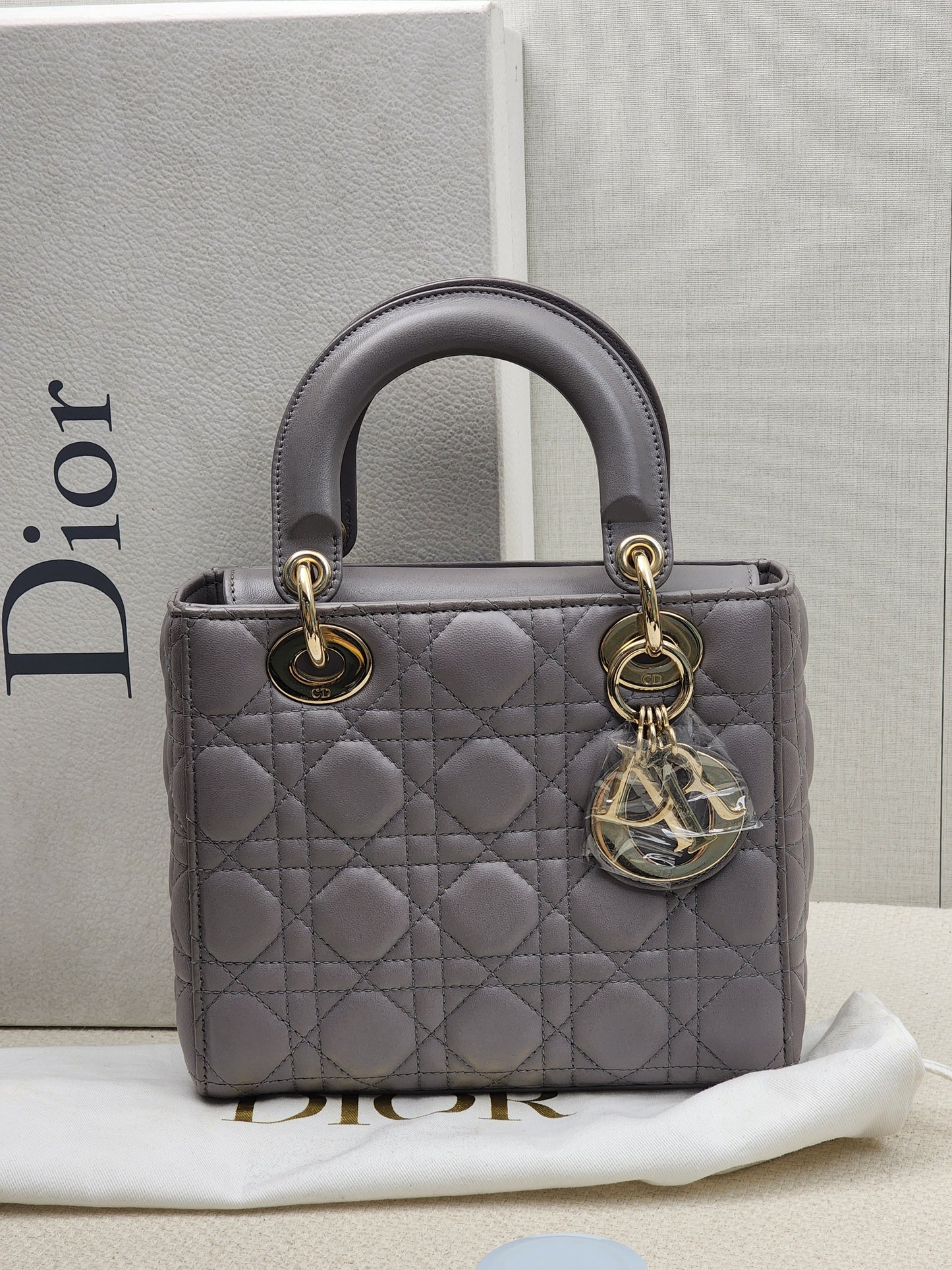 Dior Grey Lambskin Small Lady Dior (GHW)