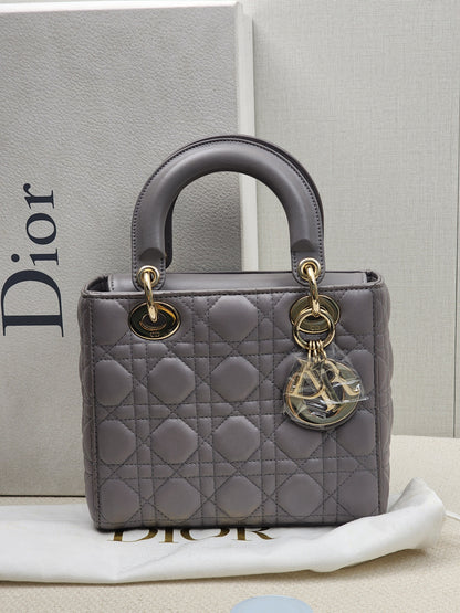 Dior Grey Lambskin Small Lady Dior (GHW)